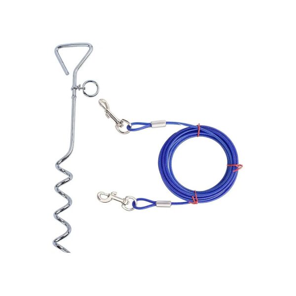 Dog Outdoor Stake and Reflective Tie Out Cable for Medium to Large Dogs Up to 125 Lbs