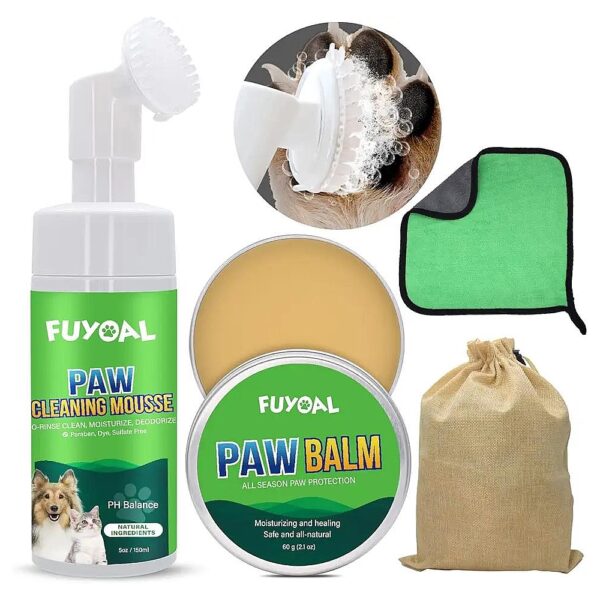 Dog Paw Care Kit with No-Rinse Foaming Cleanser, Dog Paw Balm, and Microfiber Towel