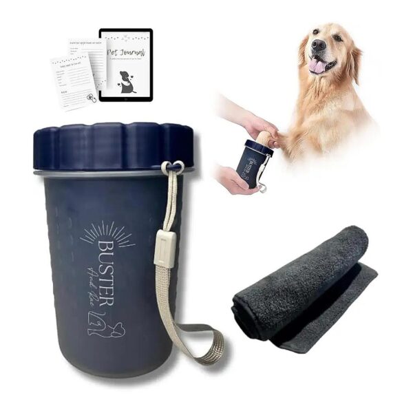 Dog Paw Cleaner with Digital Pet Journal and Microfiber Towel for Business Travels