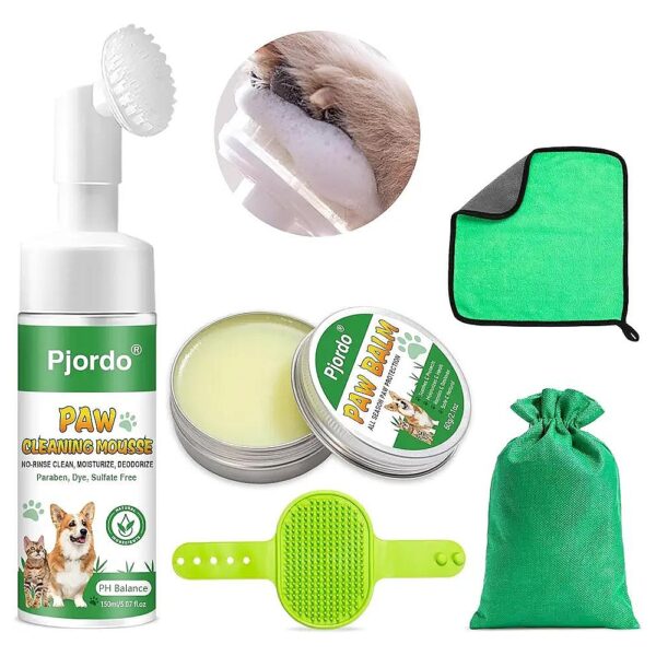 Dog Paw Essentials, Cleaner, Balm, and Grooming Brush for Healthy Paws