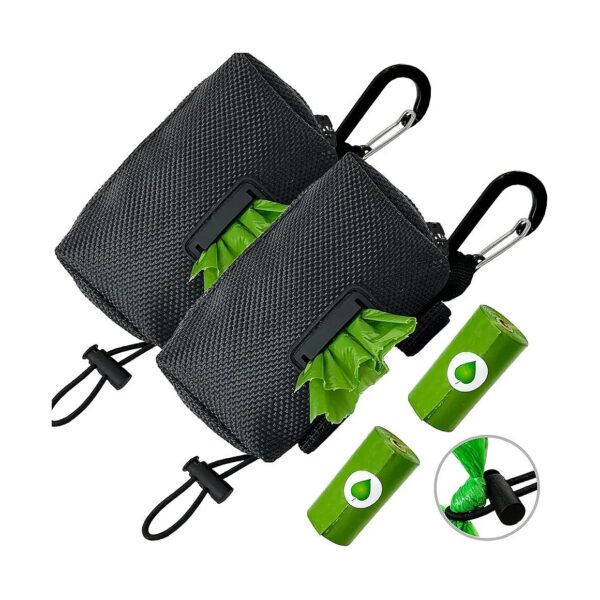 Dog Poop Bag Holder with 2 Rolls of Waste Bags and Carabiner Clip for Leash Attachment