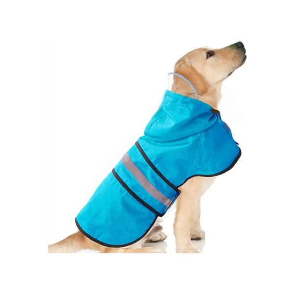 Dog Raincoat with Adjustable Belly Strap and Leash Hole Medium Blue for Rainy Days