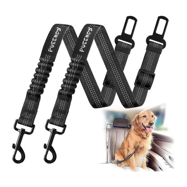 Dog Safety Seatbelts Adjustable 2 Pack for Car Rides Nylon Harness with Elastic Buffer