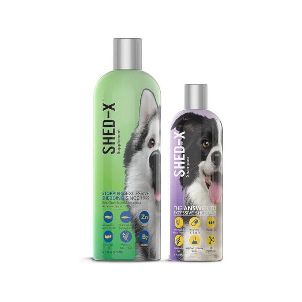 Dog Shed Control Supplement and Shampoo Bundle for Excessive Shedding Relief}