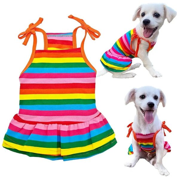 Dog Shirt XS Comfortable Pet Apparel Rainbow Striped Sleeveless Vest T-Shirt Dress