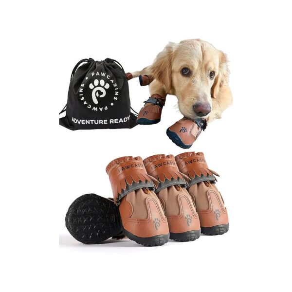 Dog Shoes with Paw Protectors for Small Dogs in Size 6 with Brown Leather