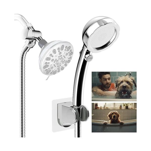 Dog Shower Attachment Kit with Brass Shower Arm Diverter and Garden Hose Connector