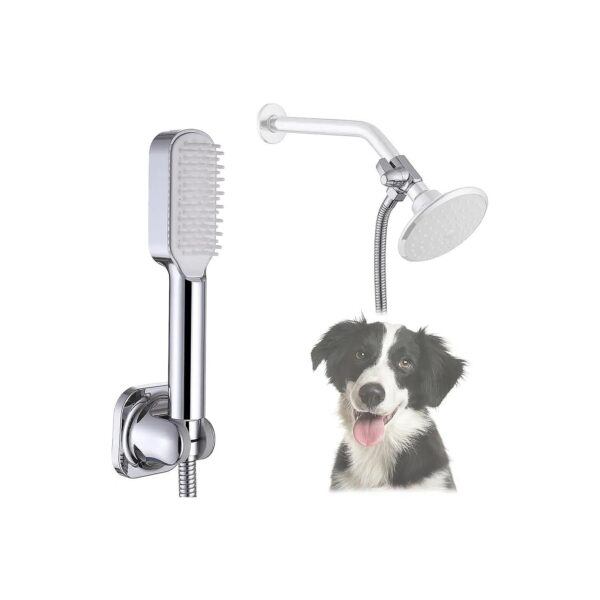 Dog Shower Attachment Kit with Brush Shower Head and Shower Arm Diverter