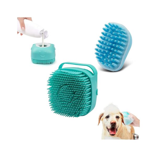 Dog Shower Brush with Shampoo Dispenser for Short Long Haired Dogs and Cats