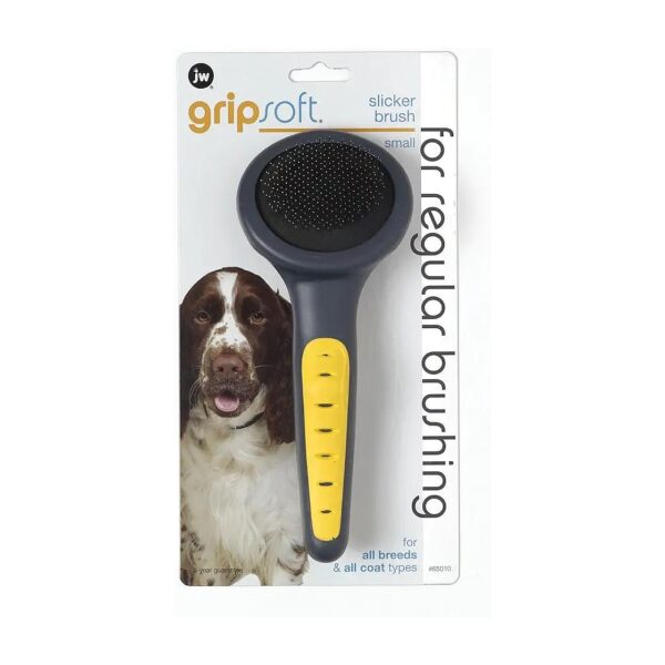 Dog Slicker Brush for Regular Grooming with Metal Bristles and Rubber Grip