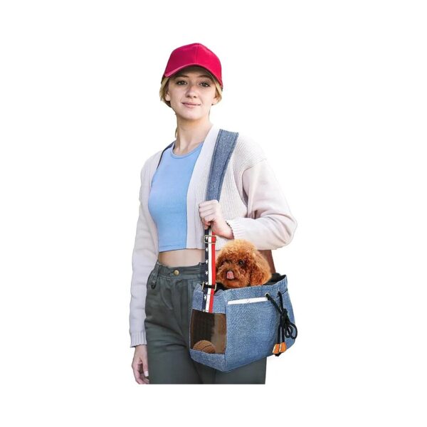 Dog Sling Carrier for Small Pets Hands-Free Travel with Breathable Mesh and Drawstring