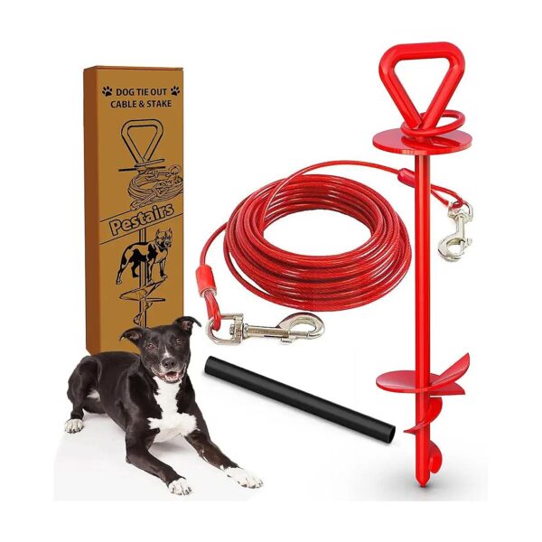 Dog Tie-Out Cable and Stake for 100 to 125 Pound Medium and Large Breed Dogs