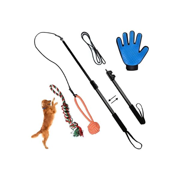 Dog Training and Exercise Toys Flirt Pole with Grooming Glove for Small Medium Large Dogs