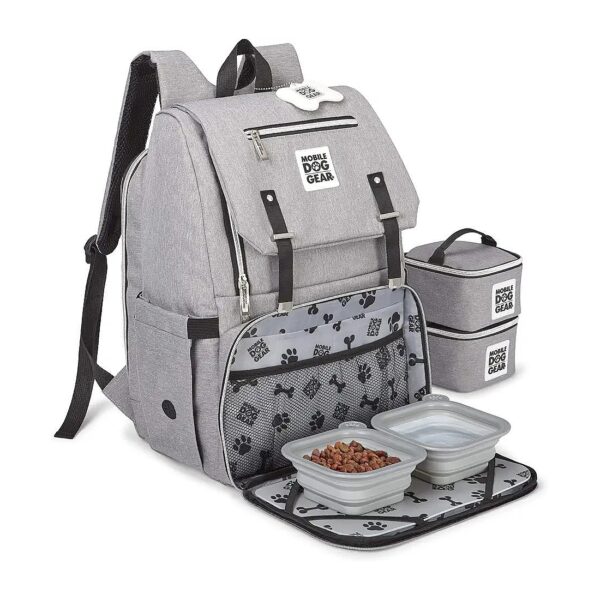 Dog Travel Backpack Heathered Gray Includes Food Carriers Collapsible Silicone Bowls