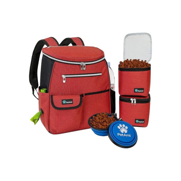 Dog Travel Kit with Food Container, Bowls, and Pockets for Hiking and Camping Adventures