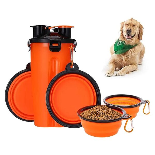 Dog Travel Water Dispenser with 2 Collapsible Bowls for Walking and Hiking