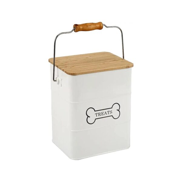 Dog Treat Storage Canister with Wooden Lid and Airtight Metal Seal for Fresh Pet Food