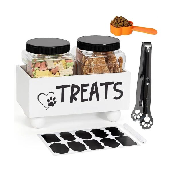 Dog Treat Storage with 2 Jars, Spoon, and Tongs for Easy Snack Retrieval