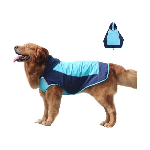 Dog Waterproof Raincoat Large Medium 6 Blue Reflective Packable