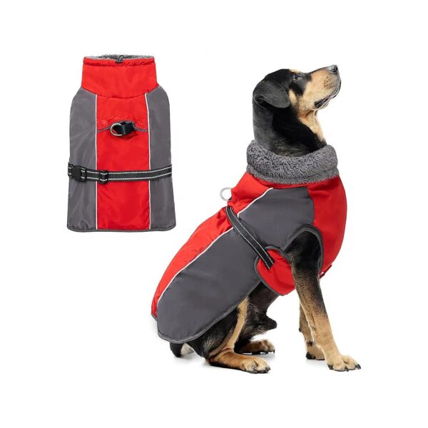 Dog Winter Coat with Harness and Water-Resistant Material for Snowy Days