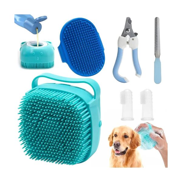 Dog and Cat Grooming Kit with Shampoo Dispenser Brush, Nail Clippers, and Nail File