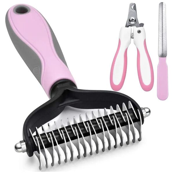 Dog and Cat Grooming Tool Kit with Double Sided Brush and Nail Care