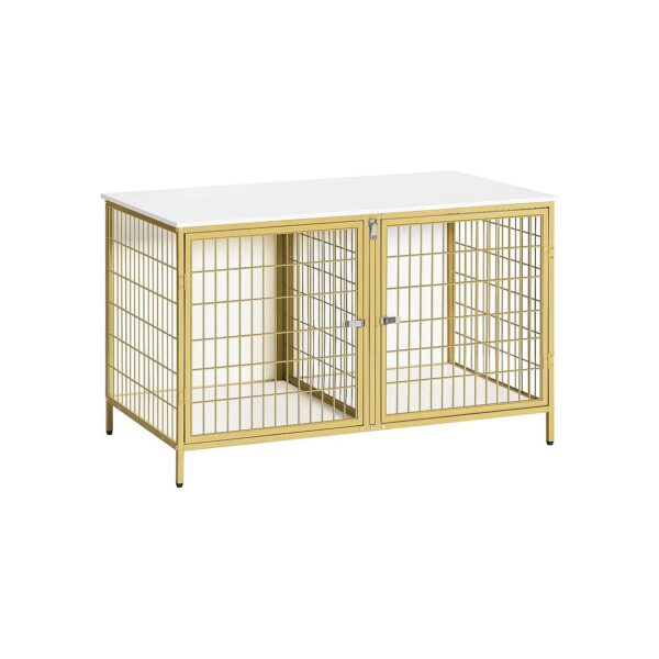 Double Dog Crate Furniture with Removable Divider and End Table for Small Medium Dogs