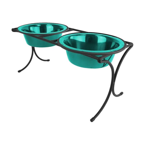 Double Feeder for Multiple Pets with Stainless Steel Bowls and Elevated Stand