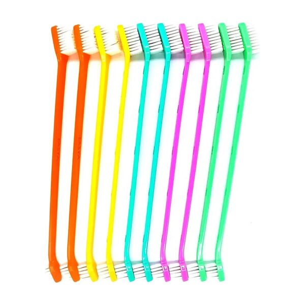 Double Headed Pet Toothbrush for Small Dogs and Cats with Soft Bristles and Long Handle