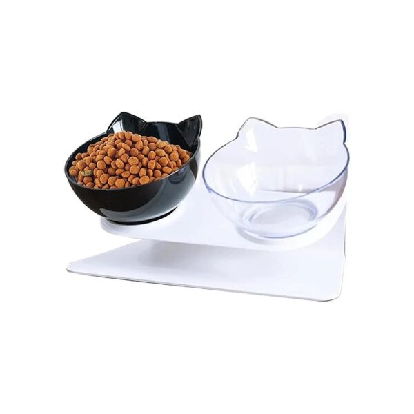 Double Pet Bowls With Raised Stand For Cats And Small Dogs In Black And White