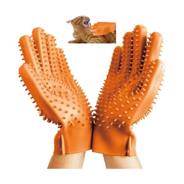 Double Sided Pet Grooming Gloves with Bristle Scrubbers for Massaging and Grooming