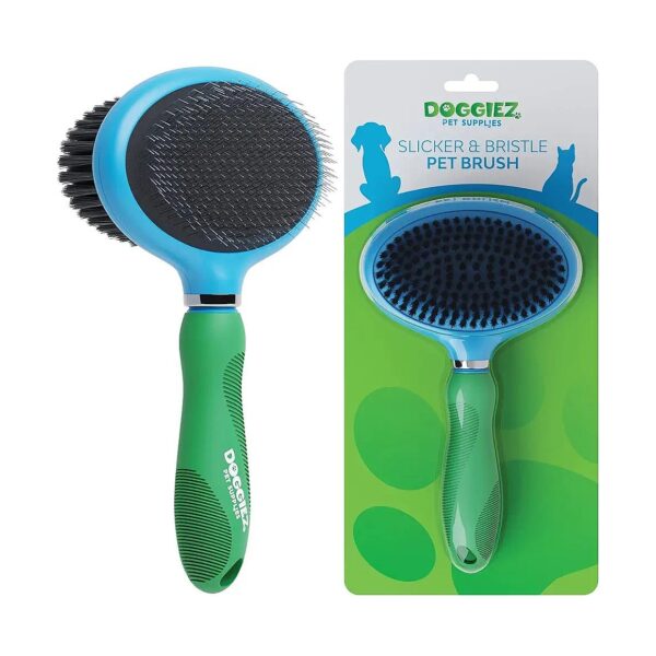 Double Sided Slicker Brush and Bristle Brush for Dog Grooming and Shedding Undercoat Hair