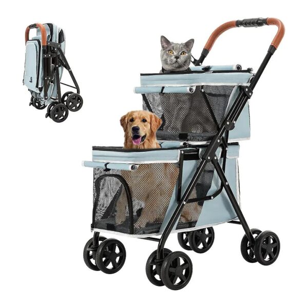 Dual Pet Stroller with Comfortable Seating for Small Medium Dogs Cats