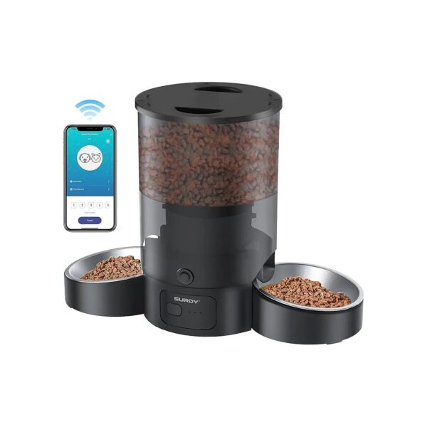 Dual Power Supply and 10S Voice Recording Automatic Cat Feeder for 2 Cats