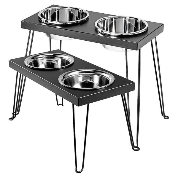 Dual-Bowl Feeder for Large Dogs with Stainless Steel Bowls and Wrought Iron Stand