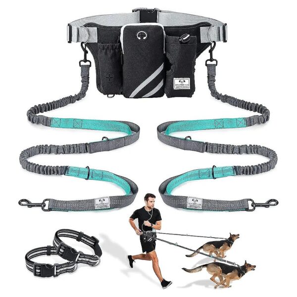 Dual-Dog Hand-Free Leash with Carry Bag and Reflective Accents for Day or Night Safety