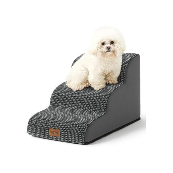 Durable 3 Tier Pet Stair Step Ramp for Dogs and Cats with Gray Waterproof Fabric Cover