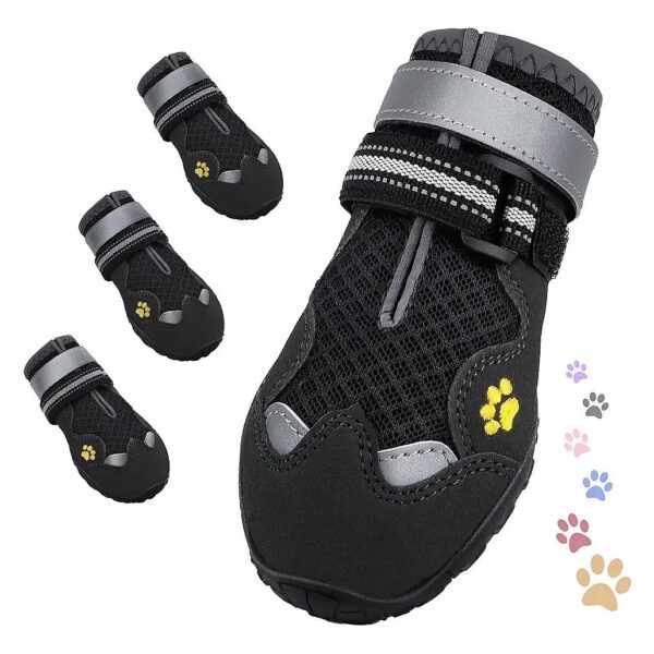 Durable Anti-Slip Dog Boots for Large Dogs - Reflective Black 4Pcs Shoes for Active Dogs