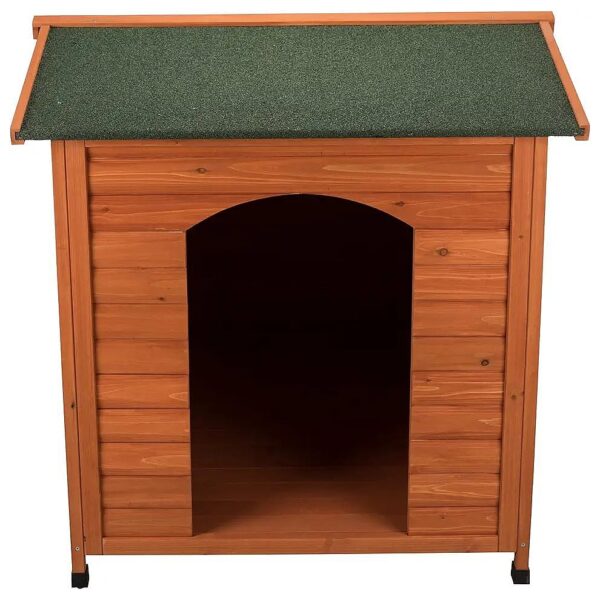 Durable Brown Wooden Dog House with Elevated Floor and Weatherproof Brown Finish