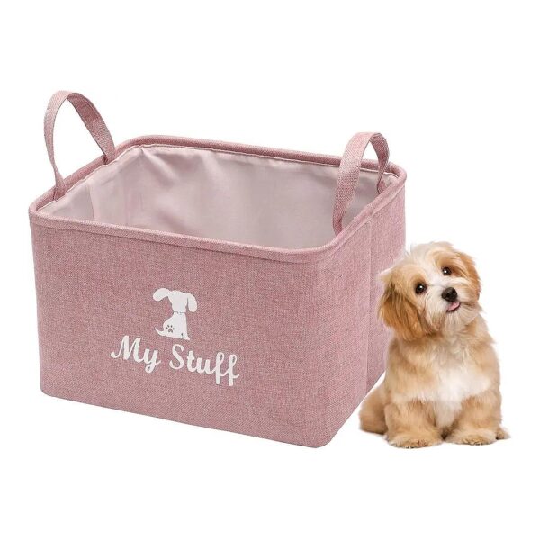 Durable Canvas Storage Bin for Dog Toys, Pet Accessories, and More - Pink