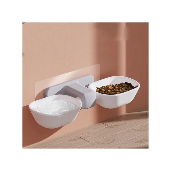 Durable Cat Food Bowl for Hanging Wall-Mounted Use with Two Feeders