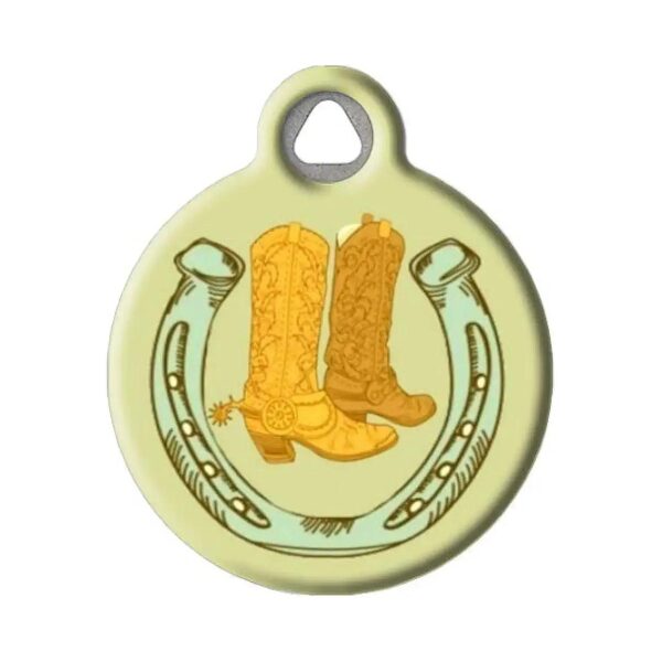 Durable Custom Pet ID Tag with Cowboy Boots Design for Dogs and Cats