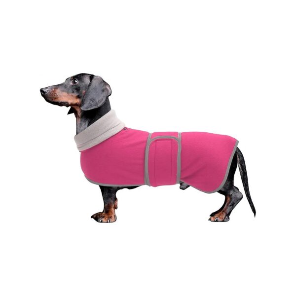 Durable Dachshund Coat in Pink with Fleece, Hook and Loop Closure, and Reflective Trim