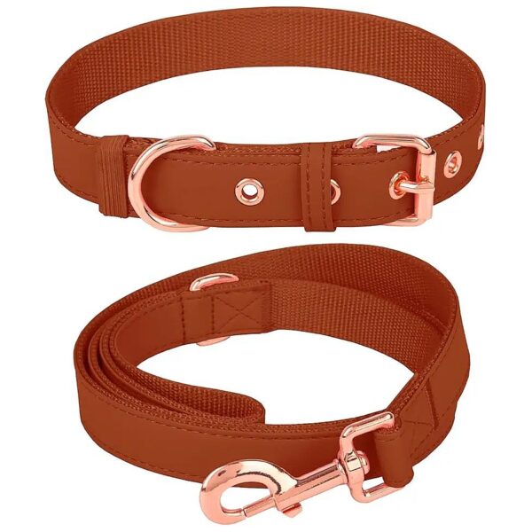 Durable Dog Collar and Leash Set Made from Soft Microfiber Leather and Heavy Duty Nylon