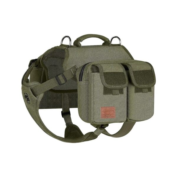 Durable Green Dog Saddle Bag Harness for Outdoor Adventures