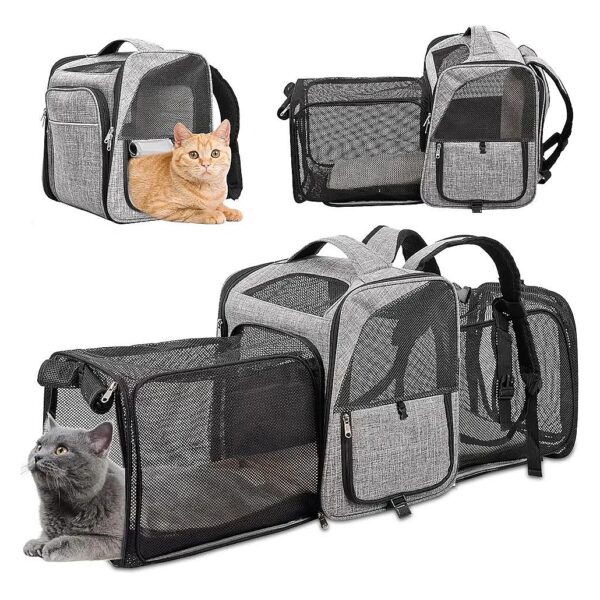 Durable Grey Pet Carrier Backpack for Cats Dogs with Adjustable Size and Breathable Mesh