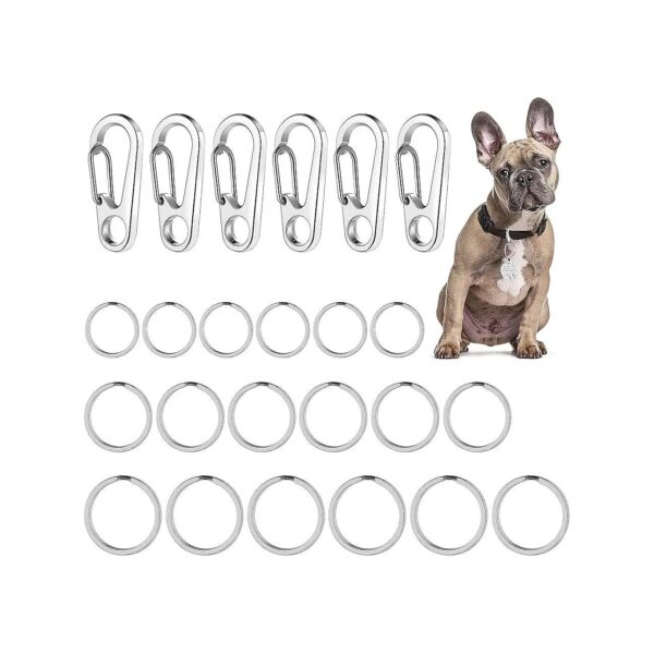 Durable Large Dog ID Tag Clips with 6 Clips and 18 Rings for Stainless Steel Pet Tags