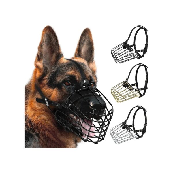 Durable Metal Basket Snout Muzzle for German Shepherd Dogs with Adjustable Leather Straps