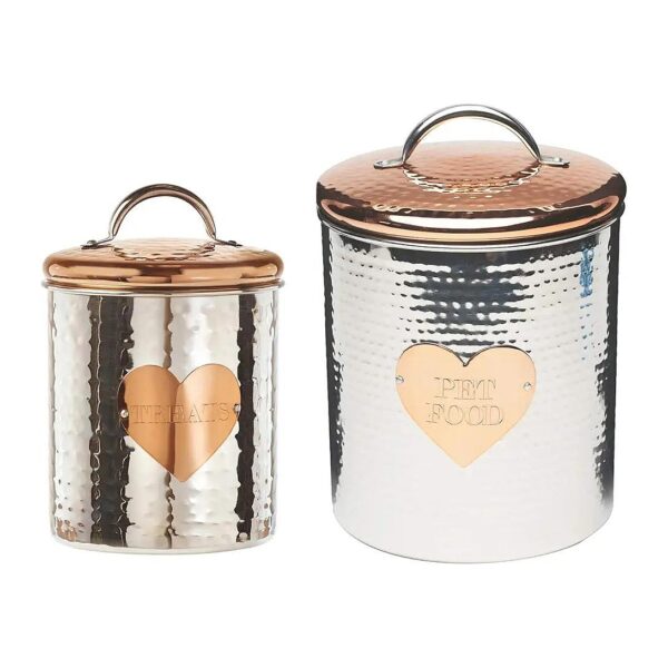 Durable Metal Treats Canister Set with 38 & 104 Oz Capacity in Silver/Bronze Finish