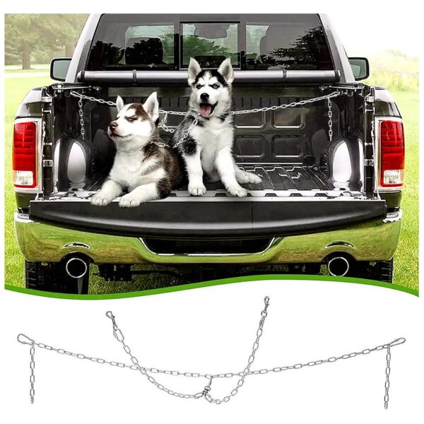 Durable Nylon and Metal Chain Dog Truck Bed Leash System for Two Dogs